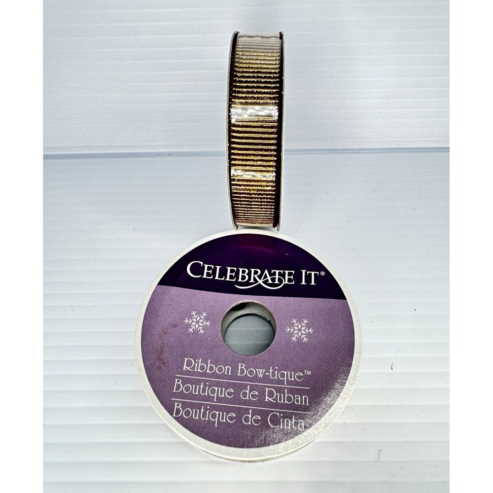 Celebrate It Gold Brown Metallic Stripe Ribbon 5/8in x 3yd NEW Michaels